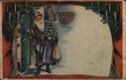 Santa Claus Delivering Christmas Tree to Children Postcard