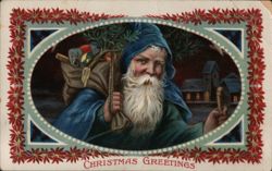 Christmas Greetings, Santa Claus with Sack of Toys Postcard