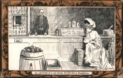 No Letter - Girl Awaiting Mail at Post Office, C.D. Gibson Drawing Postcard