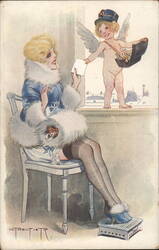 New Year's Mail Delivery by Cherub to Glamorous Woman Postcard