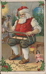 Santa Claus in Workshop Making Toys Postcard