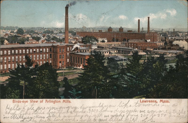 Bird's-eye View of Arlington Mills, Lawrence, MA Massachusetts