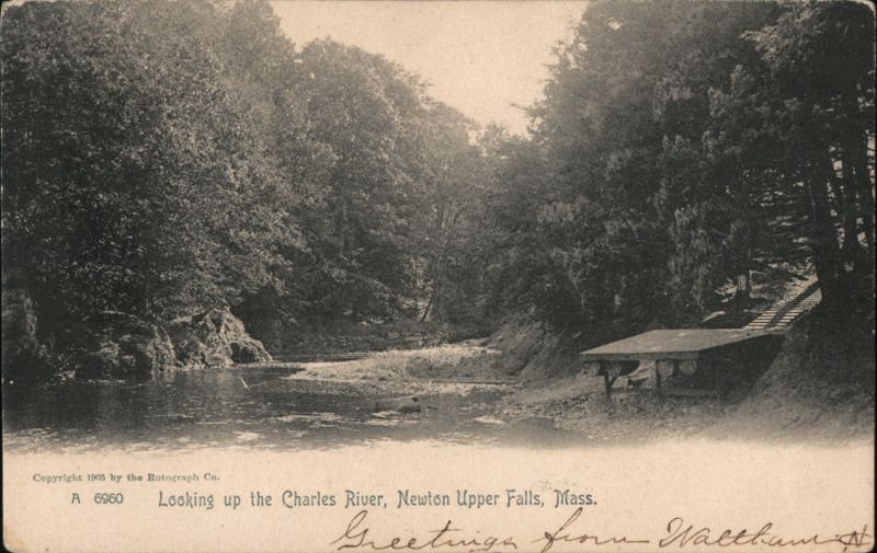 Looking up the Charles River, Newton Upper Falls, MA Massachusetts
