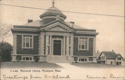 Memorial Library, Rockland, MA Postcard