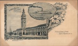 San Francisco Ferry Building, Union Depot & Ferryboat Berkeley Postcard