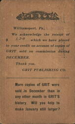Grit Publishing Co. Sales Commission Receipt Postcard