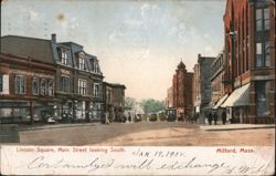 Lincoln Square, Main Street, Milford, MA, 1908 Postcard