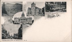 Fresno, CA Montage: Oil Wells, Courthouse, Mariposa St. Postcard