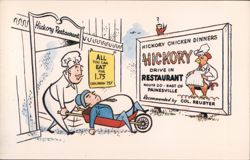Hickory Restaurant, All You Can Eat Cartoon Postcard