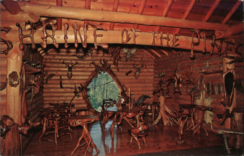 Shrine of the Pines, Interior with Wooden Letters and Window Baldwin Michigan