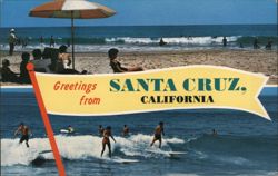 Surfers and Beachgoers in Santa Cruz, California Postcard