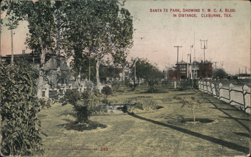 Santa Fe Park, Showing Y. M. C. A. Bldg. In Distance, Cleburne Texas