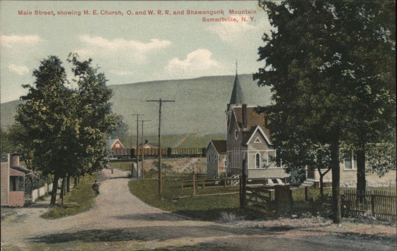 Main Street, M. E. Church, and Shawangunk Mountain, Summitville New York