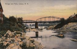 Bridge and Falls, Lisbon, N. H. Postcard