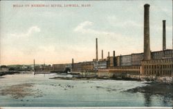 Mills on Merrimac River, Lowell, MA Postcard