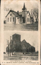 M. E. Churches South (Upper) & North (Lower), Breckenridge, MO Postcard