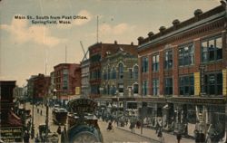 Main St., South from Post Office, Springfield, Mass. Postcard