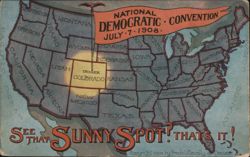 National Democratic Convention, Denver, 1908 Map Postcard