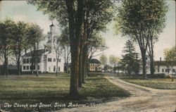 The Church and Street, South Amherst, MA Postcard