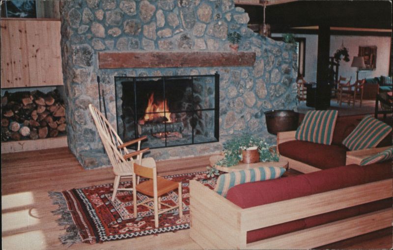 Lodge Room and Granite Fireplace at the Snowy Owl Inn Waterville Valley New Hampshire