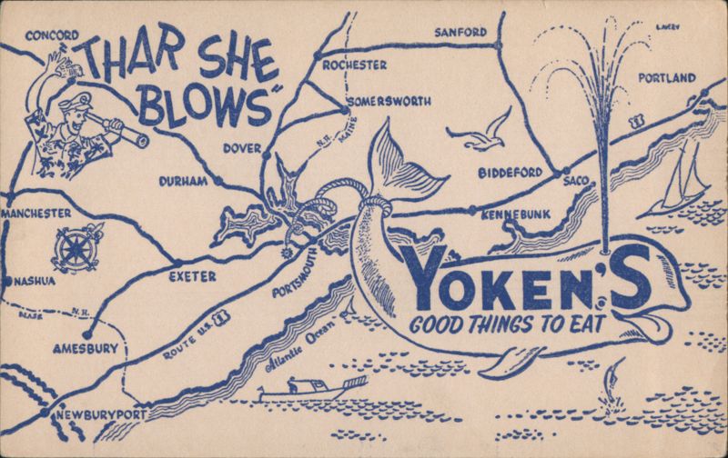 Yoken's 'Thar She Blows' Restaurant Map, Portsmouth New Hampshire