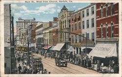Main St., West from Church, Norfolk, VA Postcard
