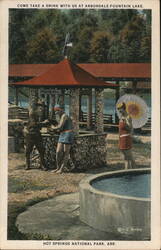 People at Wishing Well, Arbordale-Fountain Lake Postcard