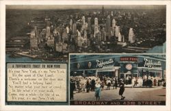 Toffenetti Restaurant and Aerial View of New York City Postcard