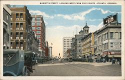 Marietta Street, Looking West from Five Points, Atlanta Postcard