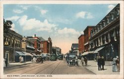 Main Street, Looking East, Milford, MA Postcard