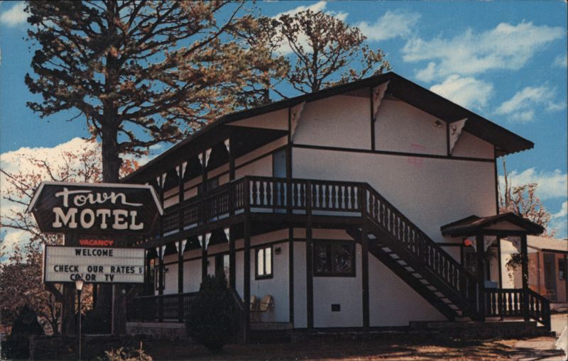 Town Motel with Sign Advertising Color TV Eureka Springs Arkansas