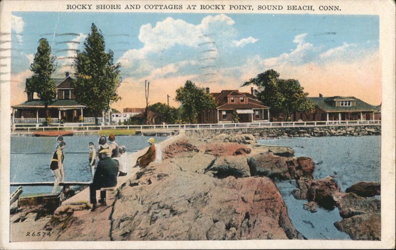 Rocky Shore and Cottages at Rocky Point, Sound Beach, Conn. Greenwich Connecticut