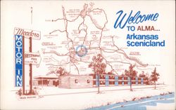 Meadors Motor Inn & Area Map, Alma Postcard