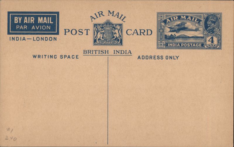 British India Air Mail Post Card, India-London Route