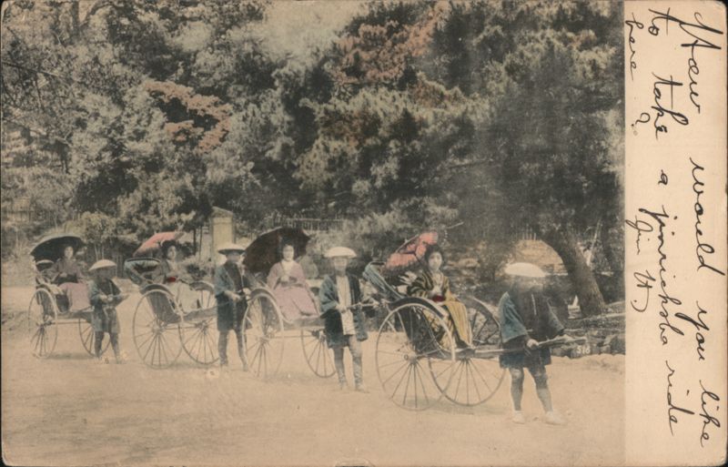 Jinriksha Ride with Passengers and Pullers, Japan Nagasaki