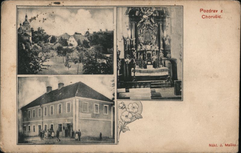 Greetings from Chorušice, Village and Church Views Czechoslovakia