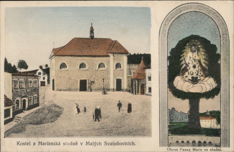 Church and Marian Well in Malé Svatoňovice Czechoslovakia