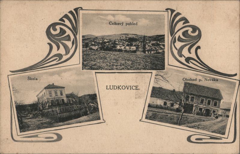 Views of Ludkovice: Overall View, School, and Shop Czechoslovakia