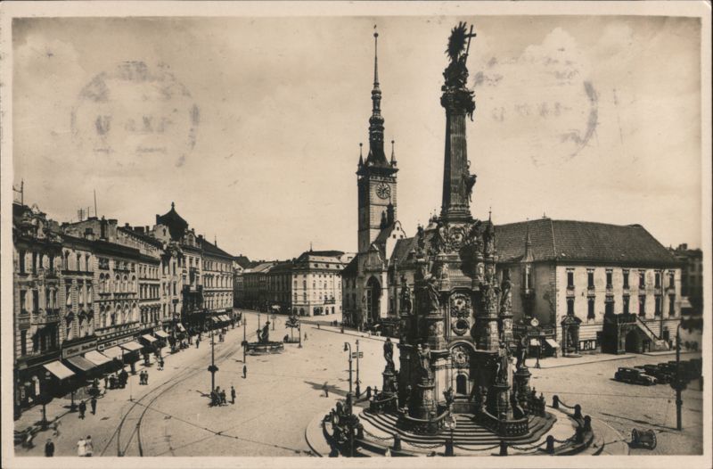 Masaryk Square with Town Hall and Holy Trinity Column, Olomouc Czechoslovakia