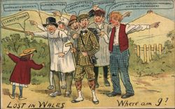 Lost in Wales, Humorous Comic Illustration Postcard