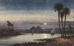 Moonlight scene near the Pyramids of Giza Postcard
