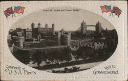 Tower of London and Tower Bridge, U.S.A. Fleet's Visit Postcard