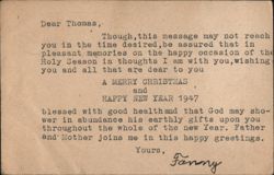 Christmas & New Year 1947 Greeting from Hakodate, Japan Postcard
