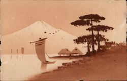 Mount Fuji with Sailboat and Pine Trees Postcard