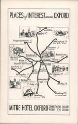 Map of Places of Interest around Oxford, Mitre Hotel Postcard