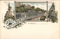 Gruss aus Carlsbad, Mühlbrunn-Colonnade & Stephanie-Warte Postcard