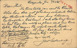 Handwritten Letter about Train Timetable, 1939 Postcard
