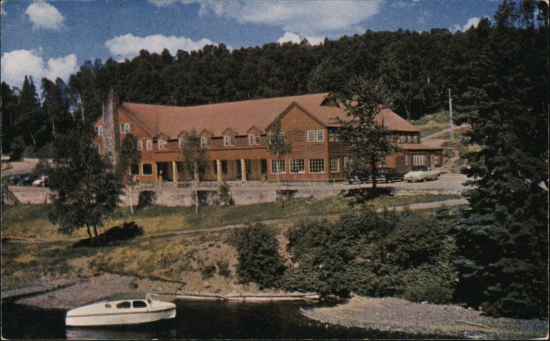 Lutsen Resort Lodge with Boat on Lake Superior Minnesota
