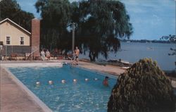 Lake Manitou Resort Olympic Pool with Cottages Postcard
