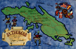 Map Of St. Thomas Virgin Islands Caribbean Islands Postcard Postcard